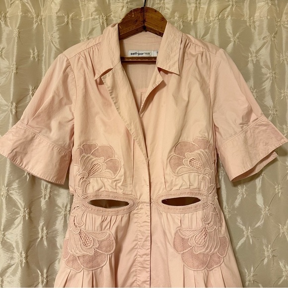 Self Portrait Pink Cutout Mini Lace Applique Trim Collared Mini Dress Mod - Picture 3 of 16